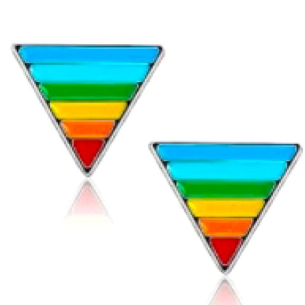 NWT Enameled Triangle Rainbow hippy Pride Stud Earrings